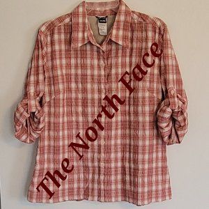 The North Face Women’s Red & White Plaid Long Sleeve Button Down Shirt. Sz: XL